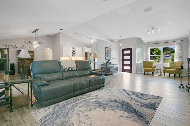 Interior, Living room, Pendant Lights, Wood Texture Flooring