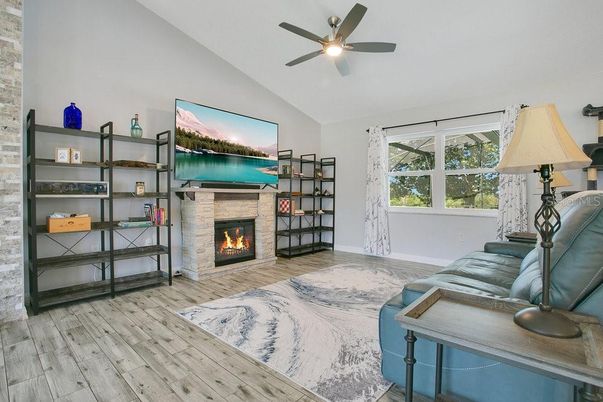 Bedroom, Fireplace, Interior, Wood Texture Flooring