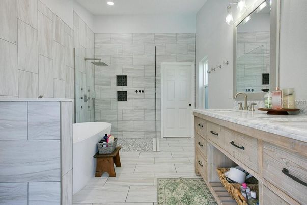 Bathroom, Dual Sink Vanities, Glass Shower, Interior, Recessed Lighting