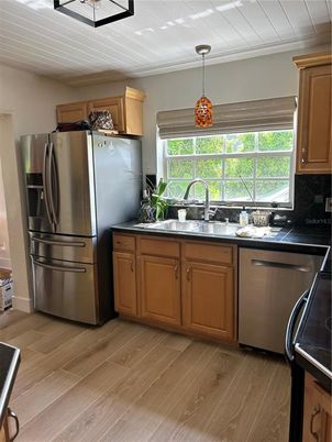 Interior, Kitchen, Pendant Lights, Stainless Steel Appliances, Wood Texture Flooring