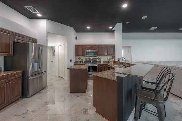 Interior, Kitchen, Marble, Recessed Lighting, Stainless Steel Appliances