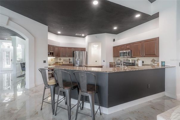 Interior, Kitchen, Marble, Recessed Lighting, Stainless Steel Appliances