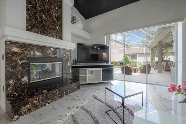 Fireplace, Interior, Marble, Sun Room