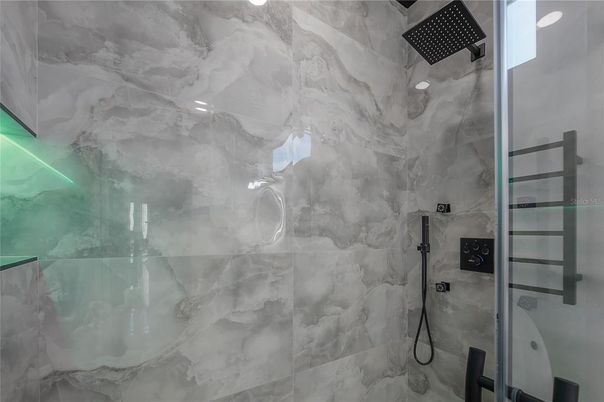 Bathroom, Glass Shower, Interior, Marble Walls
