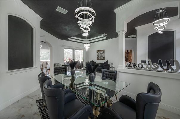 Dining room, Interior, Marble, Pendant Lights