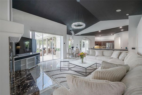 Interior, Kitchen, Living room, Marble, Pendant Lights, Recessed Lighting