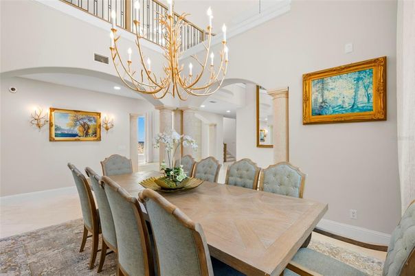 Chandelier, Dining room, Interior, Recessed Lighting