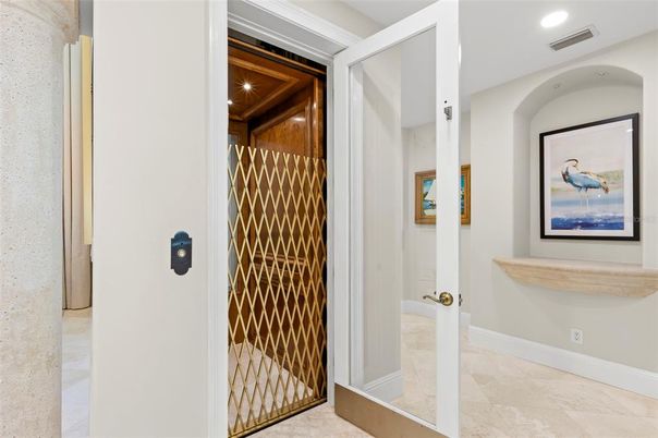 Elevator, Interior, Recessed Lighting, Wooden Ceilings, Wooden Walls