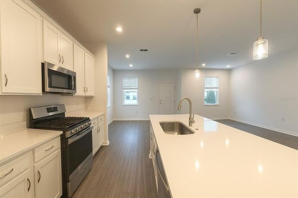 Interior, Kitchen, Pendant Lights, Recessed Lighting, Wood Texture Flooring