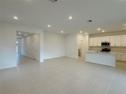 Empty room, Interior, Kitchen, Recessed Lighting, Stainless Steel Appliances