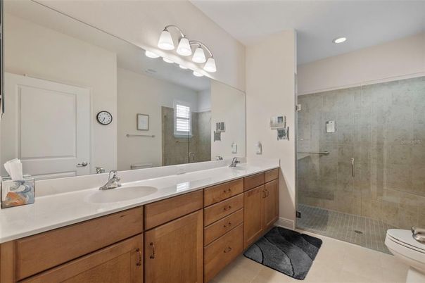 Bathroom, Dual Sink Vanities, Glass Shower, Interior, Recessed Lighting