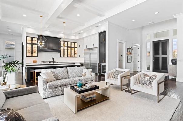 Interior, Kitchen, Living room, Pendant Lights, Recessed Lighting, Stainless Steel Appliances, Wood Texture Flooring