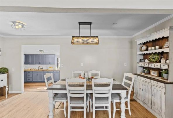 Dining room, Interior, Pendant Lights, Wood Texture Flooring