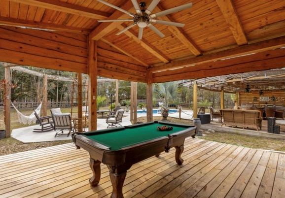 Billiard Table, Game Room, Interior, Stone Walls, Wooden Beams, Wooden Ceilings, Wood Texture Flooring