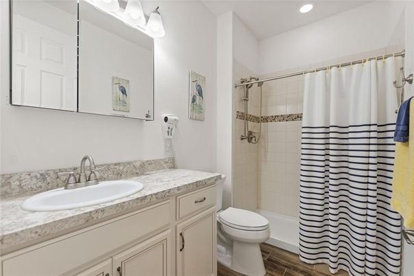 Bathroom, Interior, Recessed Lighting, Wood Texture Flooring