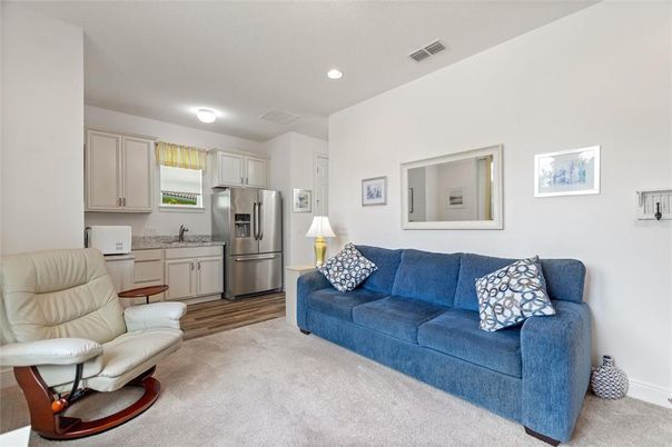 Interior, Kitchen, Living room, Recessed Lighting, Stainless Steel Appliances, Wood Texture Flooring