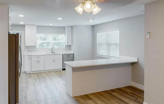 Interior, Kitchen, Recessed Lighting, Wood Texture Flooring