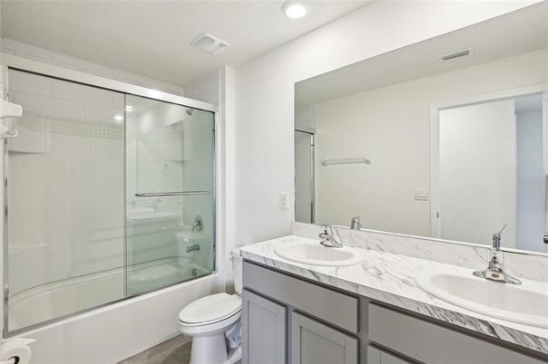 Bathroom, Dual Sink Vanities, Glass Shower, Interior, Recessed Lighting