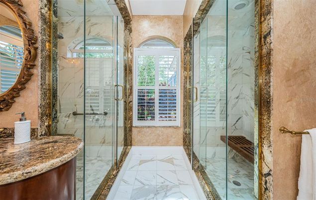 Bathroom, Glass Shower, Interior, Marble, Marble Walls