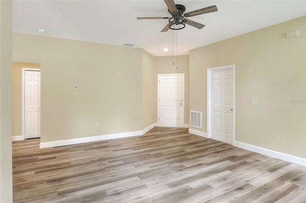 Empty room, Interior, Recessed Lighting, Wood Texture Flooring