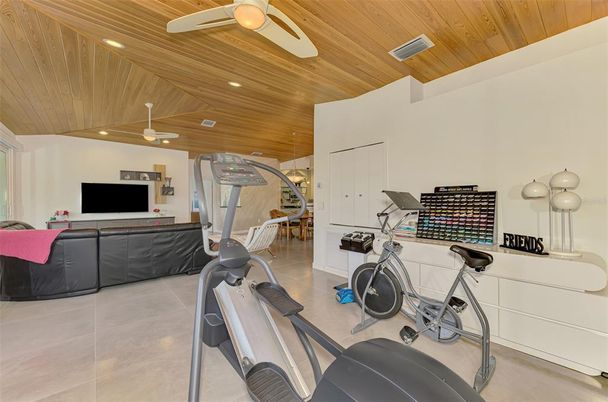 Fitness Equipment, Interior, Recessed Lighting, Wooden Ceilings