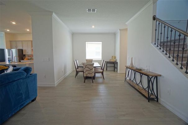Dining room, Interior, Kitchen, Recessed Lighting, Wood Texture Flooring