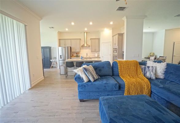 Interior, Kitchen, Living room, Recessed Lighting, Stainless Steel Appliances, Wood Texture Flooring