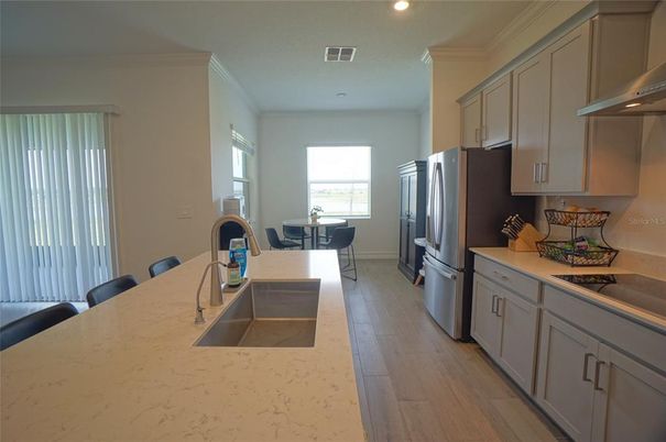 Dining room, Interior, Kitchen, Recessed Lighting, Wood Texture Flooring