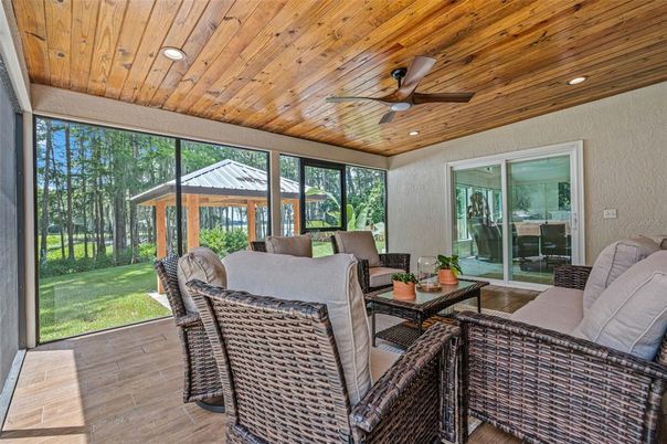 Interior, Living room, Recessed Lighting, Sun Room, Wooden Ceilings, Wood Texture Flooring