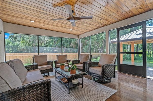 Interior, Living room, Recessed Lighting, Sun Room, Wooden Ceilings, Wood Texture Flooring