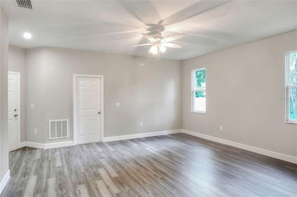 Empty room, Interior, Recessed Lighting, Wood Texture Flooring