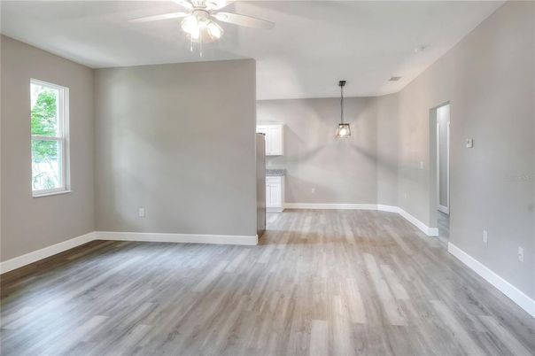 Empty room, Interior, Pendant Lights, Wood Texture Flooring