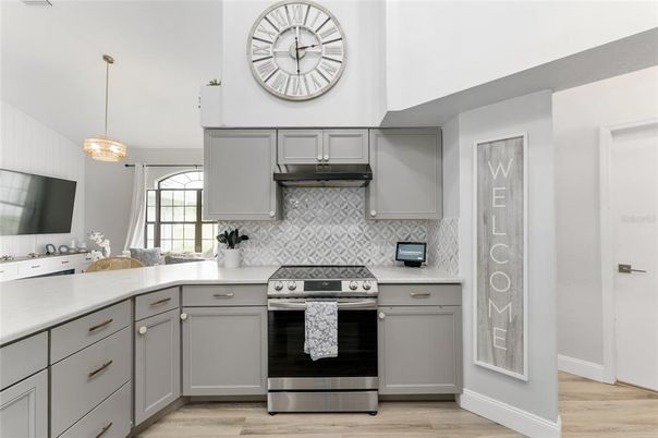 Interior, Kitchen, Pendant Lights, Stainless Steel Appliances, Wood Texture Flooring