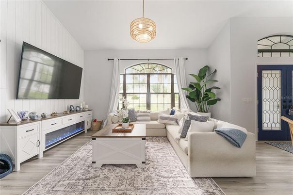Interior, Living room, Pendant Lights, Wood Texture Flooring