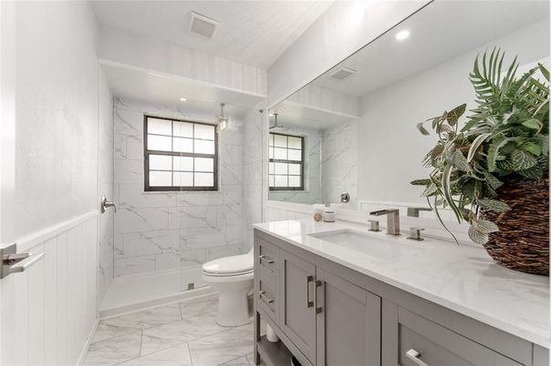 Bathroom, Interior, Marble, Marble Walls, Recessed Lighting