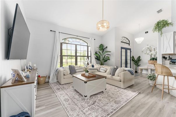 Interior, Living room, Pendant Lights, Wood Texture Flooring