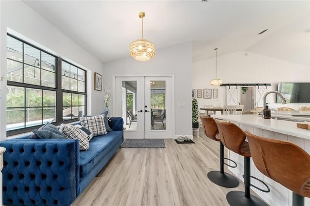 Interior, Kitchen, Pendant Lights, Wood Texture Flooring