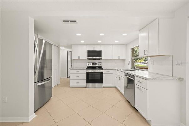 Interior, Kitchen, Recessed Lighting, Stainless Steel Appliances