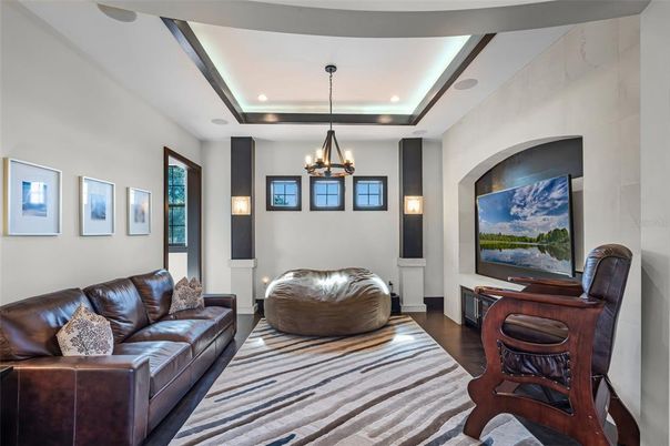 Chandelier, Interior, Recessed Lighting, Wood Texture Flooring