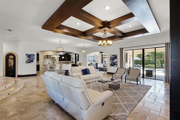 Dining room, Interior, Kitchen, Living room, Pendant Lights, Recessed Lighting, Wooden Beams