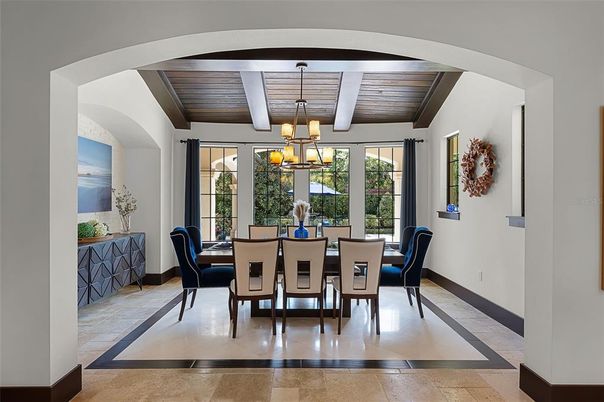 Chandelier, Dining room, Interior, Wooden Beams, Wooden Ceilings