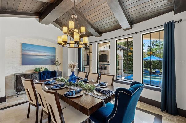 Chandelier, Dining room, Interior, Pendant Lights, Wooden Beams, Wooden Ceilings
