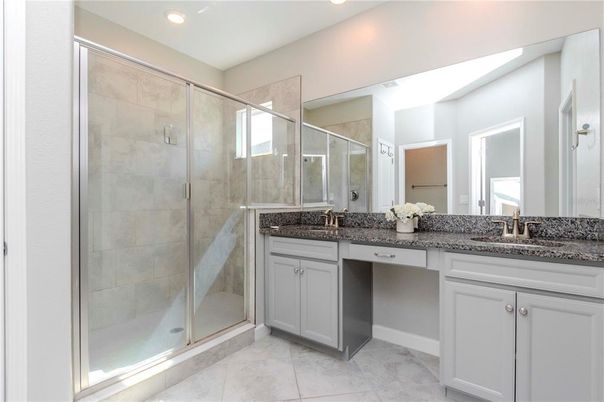 Bathroom, Dual Sink Vanities, Glass Shower, Interior, Recessed Lighting