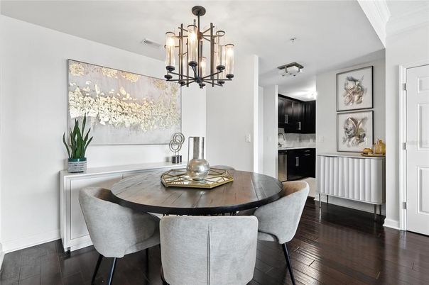Dining room, Interior, Kitchen, Pendant Lights, Wood Texture Flooring