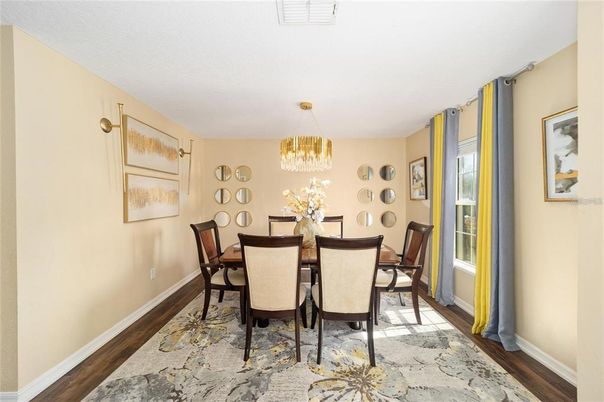 Chandelier, Dining room, Interior, Wood Texture Flooring