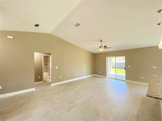 Empty room, Interior, Pendant Lights, Wood Texture Flooring