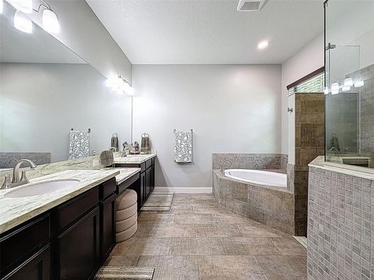 Bathroom, Dual Sink Vanities, Glass Shower, Interior, Recessed Lighting