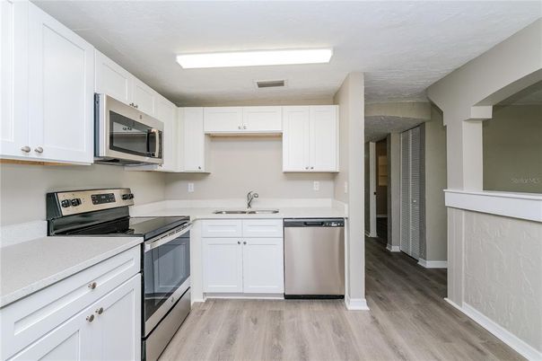 Interior, Kitchen, Stainless Steel Appliances, Wood Texture Flooring