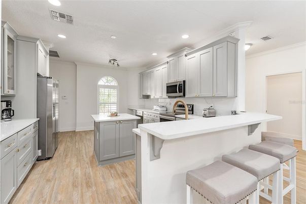 Interior, Kitchen, Recessed Lighting, Wood Texture Flooring