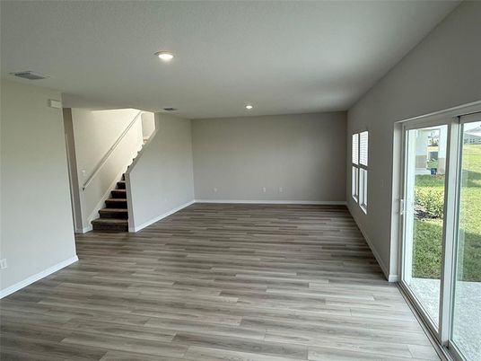 Empty room, Interior, Recessed Lighting, Wood Texture Flooring